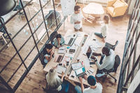Young people work in modern office