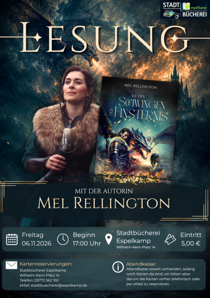 Plakat Lesung Mel Rellington am 6.11.2026