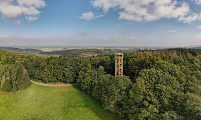 Zu sehen ist der neu gebaute Wiehenturm wie er �ber die Baumkronen hinausragt und man so die ganze Landschaft erblicken kann