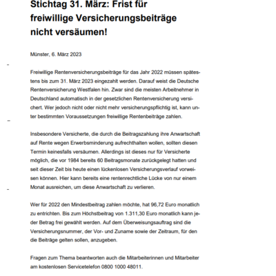 Rentenversicherung Pressemitteilung