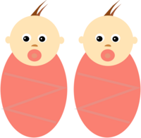 Zwei nebeneinander stehende Baby-Icons in rosafarbenen Pucks�cken mit Schnuller im Mund und gro�en, runden Augen.