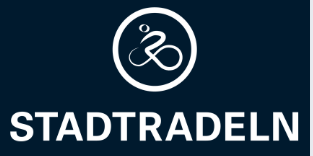Logo �Stadtradeln�: dunkelblauer Kreis mit stilisiertem Fahrradfahrer-Symbol links neben dem Schriftzug �STADTRADELN� in dunkelblauer Gro�schrift.