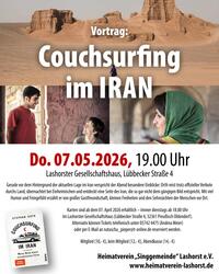 Flyer zum Vortrag: "Couchsurfing im Iran" am 07.05.2026 um 19:00 Uhr im Lashorster Gesellschaftshaus, L�bbecker Stra�e 4.