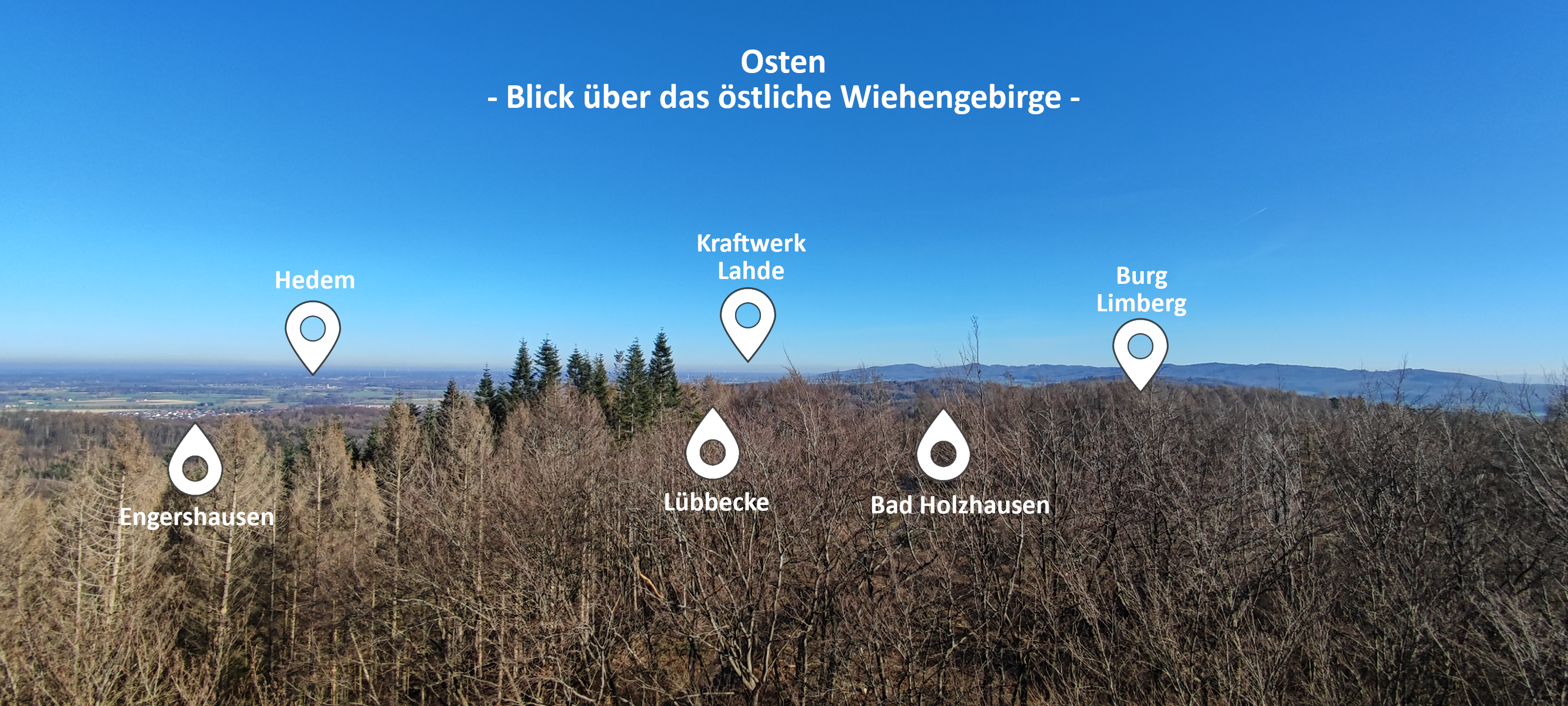 Zu sehen ist der Blick vom Wiehenturm in Richtung Osten auf das �stliche Wiehengebirge