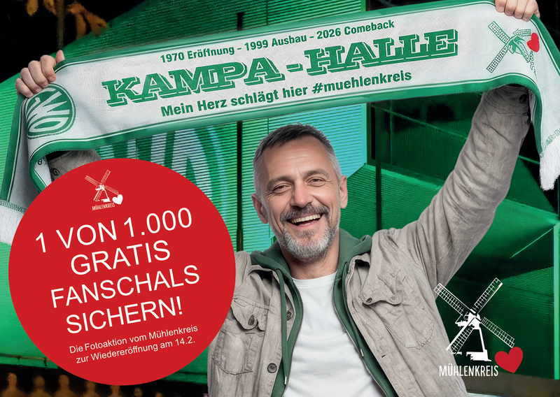Dein Foto kannst du auch bereits in der Halbzeit ganz einfach digital heruntergeladen. So bleibt eine ganz pers&ouml;nliche Erinnerung an die Wiederer&ouml;ffnung der KAMPA-Halle.