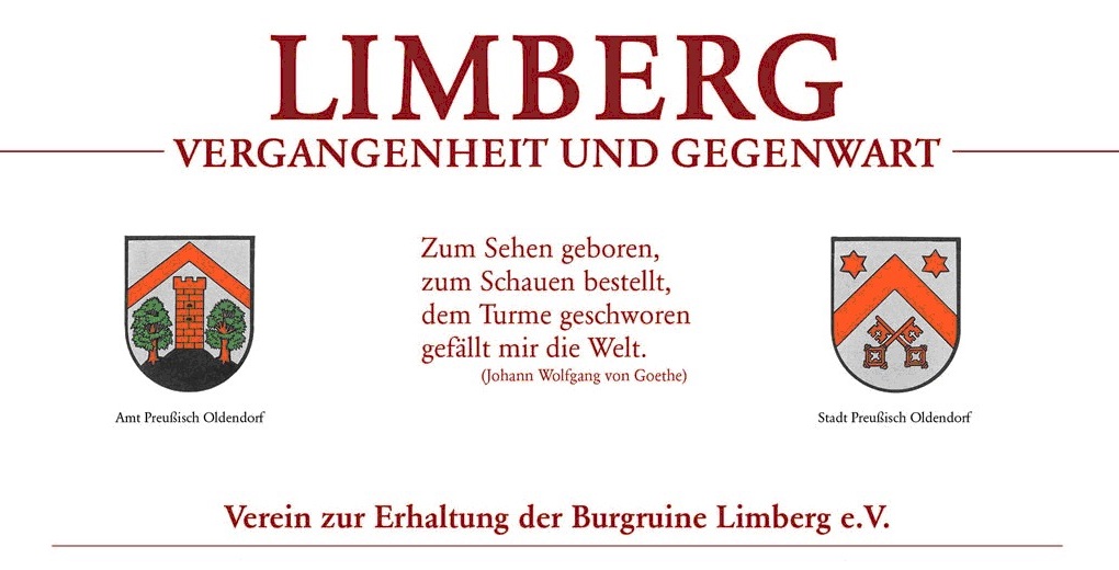 Zusehen ist ein Schreiben des Vereines zur Erhaltung der Burgruine Limberg e.V. in dem das Amts, sowie Stadt Wappen gezeigt wird