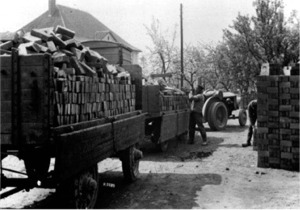 Verladen von Ziegelsteinen in der Ziegelei Dr�ge-Braune in Twiehausen-Niedermehnen um 1932